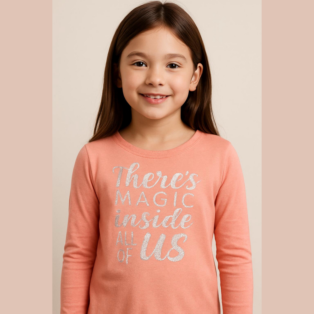 Cat & Jack Girls Pink Graphic Long Sleeve Hi Low Top